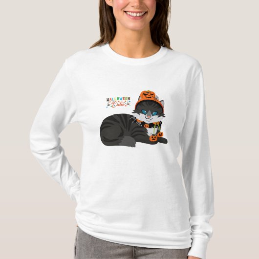 T-shirt Tee - shirt d'Halloween Chat Noir (Devant)