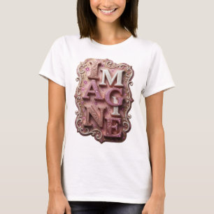 T-shirt Tee-shirt élégant rose avec le slogan IMAGINE