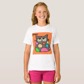 T-shirt Tee - shirt pour Jeune Fille avec Crazy Cat (Devant entier)