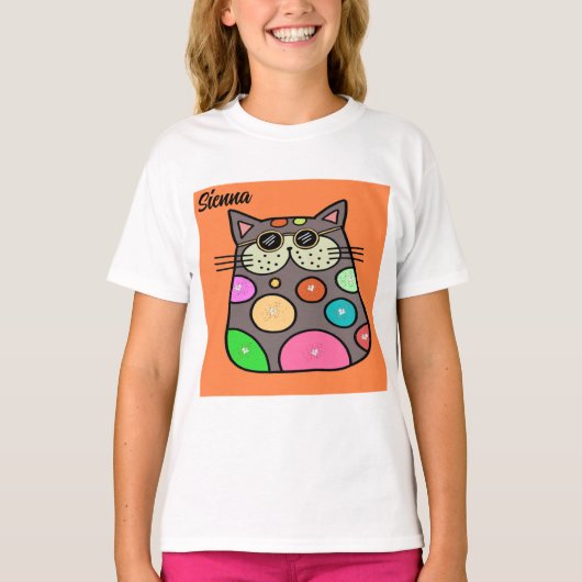 T-shirt Tee - shirt pour Jeune Fille avec Crazy Cat (Devant)
