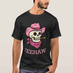 T-shirt Tee-shirt squelette de cowgirl Yeehaw chapeau rose