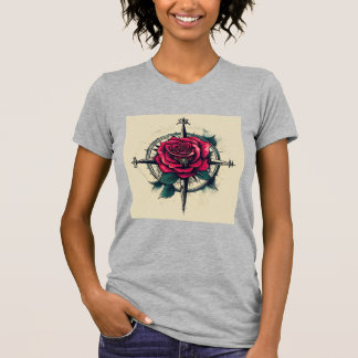 T-shirt Tee-T-Shirt rose Compass Tattoo Art