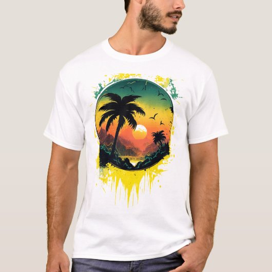 T-shirt Tee Tropical Sunset Splash (Devant)