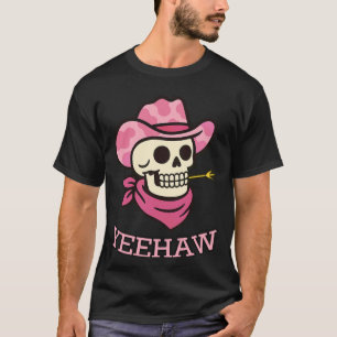 T-shirt Tee Yeehaw Cowgirl Squelette Chapeau Imprimé Vache