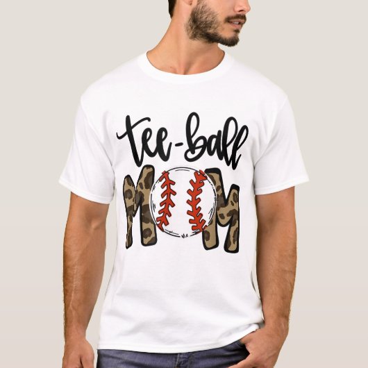 T-shirt Teeball Maman Leopard Maman Funny Ball Maman Mère (Devant)