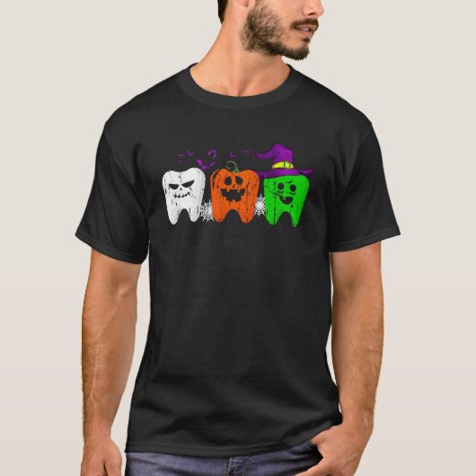 T-shirt Teeth Fantôme Citrouille sorcier mignon Dental Hal (Devant)