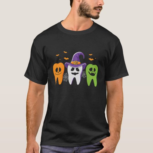 T-shirt Teeth Fantôme Citrouille sorcier mignon Dental Hal (Devant)