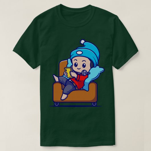 T-shirt Téléphone Opérateur Cute Boy Sur Canapé Dessin (Design devant)