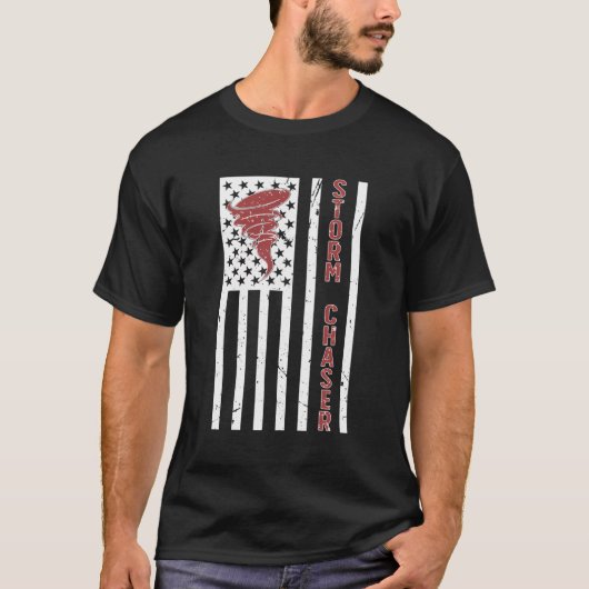 T-shirt Tempête Chaser Drapeau Américain Chasse Tornade C (Devant)
