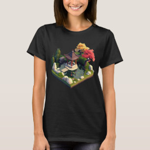 T-shirt Temple d'automne japonais Jardin isométrique 32bit