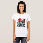 T-shirt Temple Wave Art - Ukiyo-e Japanese Sunset Design (Devant entier)