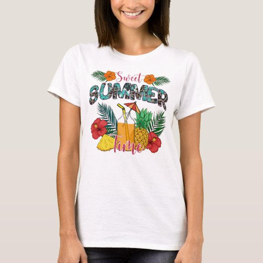 T-shirt Temps d'été doux | Fruits tropicaux et fleurs (Devant)