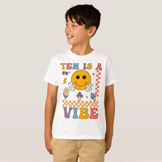 T-shirt Ten Is A Vibe Retro Smile 10 Ans 10th Birthda