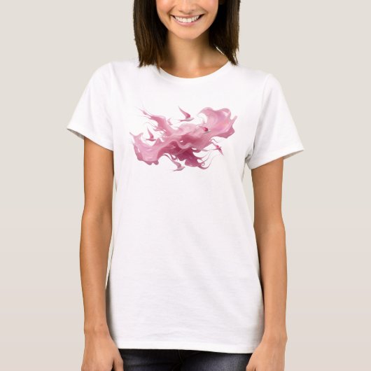 T-shirt tendance à l'abstraction rose et aux oisea (Devant)