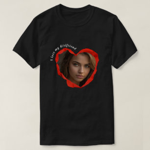 T-shirt Tendance J'aime Ma Copine Cœur Rouge Photo Personn