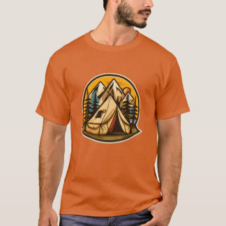 T-shirt tende de camping vintage vecteur garçon