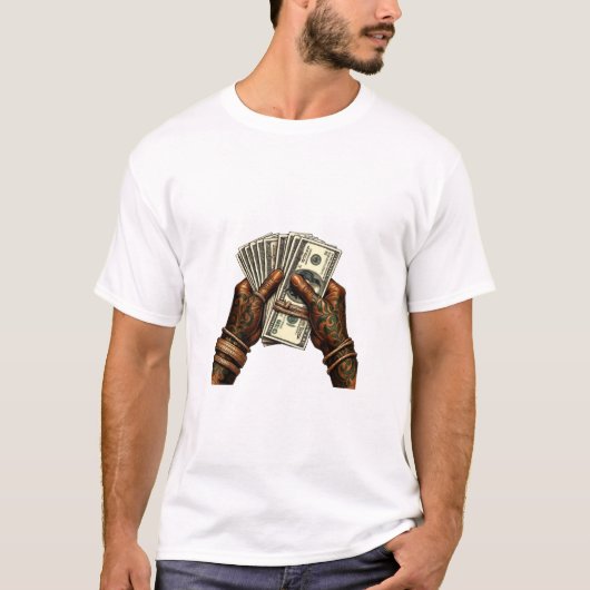 T-shirt Tenir à la main des bons de dollars (Devant)
