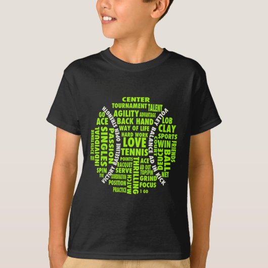 T-shirt Tennis Ball Word Cloud Cool Tennis Joueurs Tee Gif (Devant)