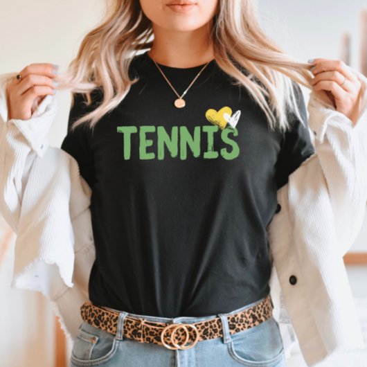 T-shirt Tennis Lover texte vert gras avec les coeurs migno