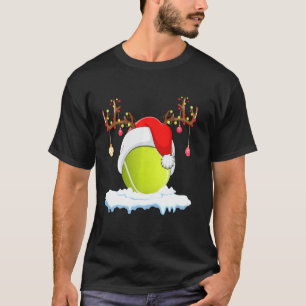 T-shirt Tennis Sports Lover Reindeer Santa Hat Tennis Ball
