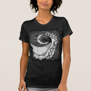 T-shirt Tentacule nautique noire et blanche vintage de