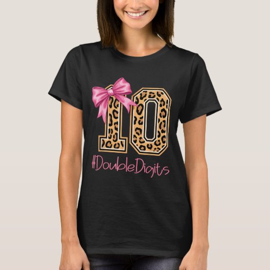 T-shirt Tenth Years Old Girl Birthday Bow Coquette Leopard (Devant)