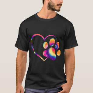 T-shirt Tenues empreintes de patte de chien en cœur tie-dy