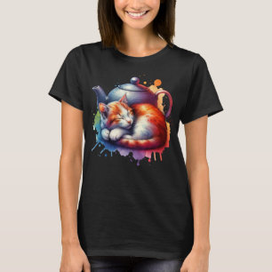 T-shirt Teote de chat couché aquarelle