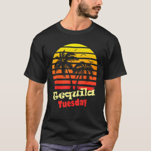 T-shirt Tequila Mardi 80s Plage d'été Palm Tree coucher de
