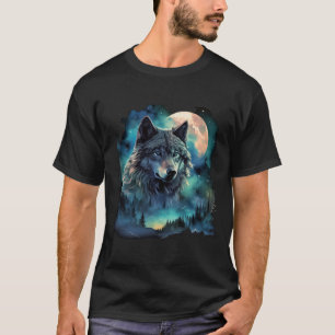 T-shirt Terrain de chasse au loup gris Galaxie de la forêt