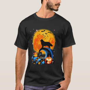 T-shirt Terre-Neuve Et Lune Jaune Halloween Drôle Chien L