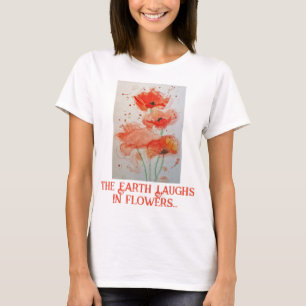 T-shirt Terre Rire Fleurs Aquarelle Poppies Pavot Rouge