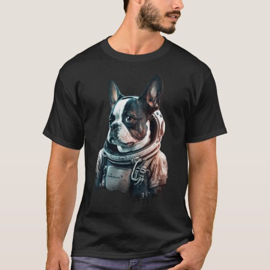 T-shirt Térrier de Boston Chien Astronaute Spatial (Devant)