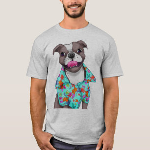 T-shirt Terrier du Staffordshire dans la chemise hawaïenn