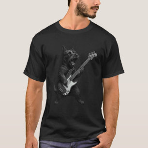 T-shirt Térrier Écossais Jouant de la Guitare Basse Rock M