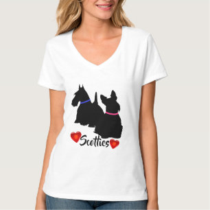 T-shirt Térrier écossais/silhouette noire collier rose/ble