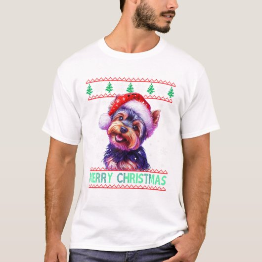T-shirt Terrier Santa Hat Ugly (Devant)