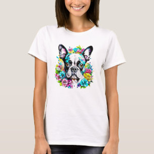 T-shirt Tervueren Boston Terrier entouré de fleurs