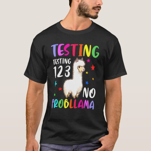 T-shirt Test 1 2 3 Aucun problème Examen scolaire Llama (Devant)