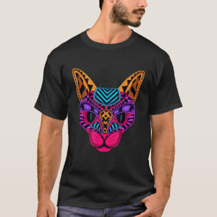 T-shirt Tête d'action Confortable Chat Coloré