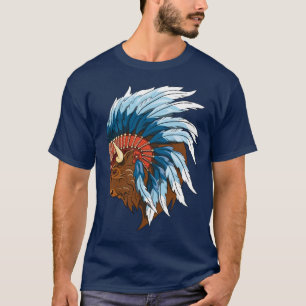 T-shirt Tête de buffle avec coiffure indienne