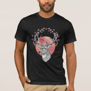 T-shirt Tête de cerf avec fleurs de cerisier Sakura et sol