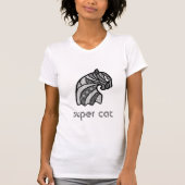 T-shirt Tête de chat avec ornements Boho Noir et Blanc (Devant)