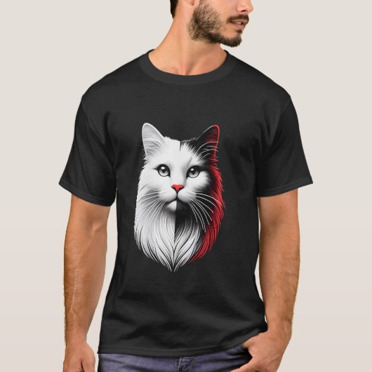 T-shirt Tête de chat noir et blanc (Devant)