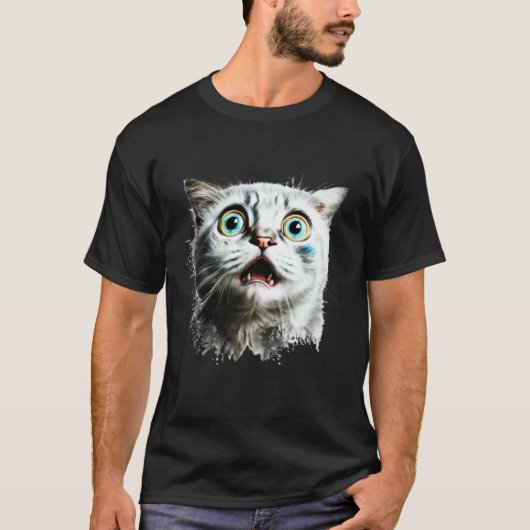 T-shirt Tête de chat peureux Chat effrayé (Devant)