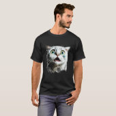 T-shirt Tête de chat peureux Chat effrayé (Devant entier)