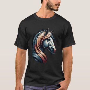 T-shirt Tête de cheval bohème avec crinière fluide couleur