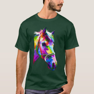 T-shirt Tête de cheval colorée dans l'art pop motif géo
