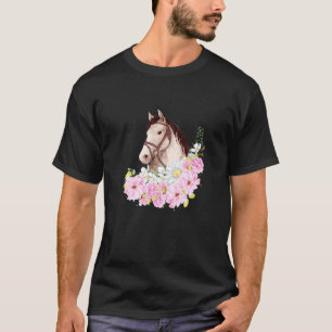 T-shirt Tête de cheval mignonne avec des fleurs Amateur d