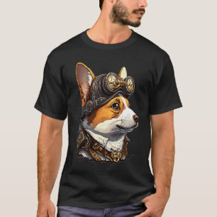 T-shirt Tête de Corgi Steampunk pour femmes et hommes 2